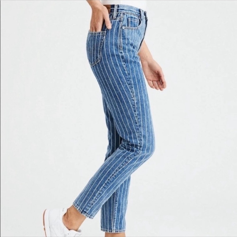 American Eagle Mom High Rise Striped Denim Jeans